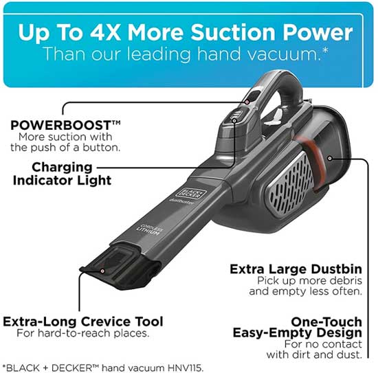 Black and Decker Cordless Vacuum Features with Strong Suction, Longer Battery Life, Large Dust Bin